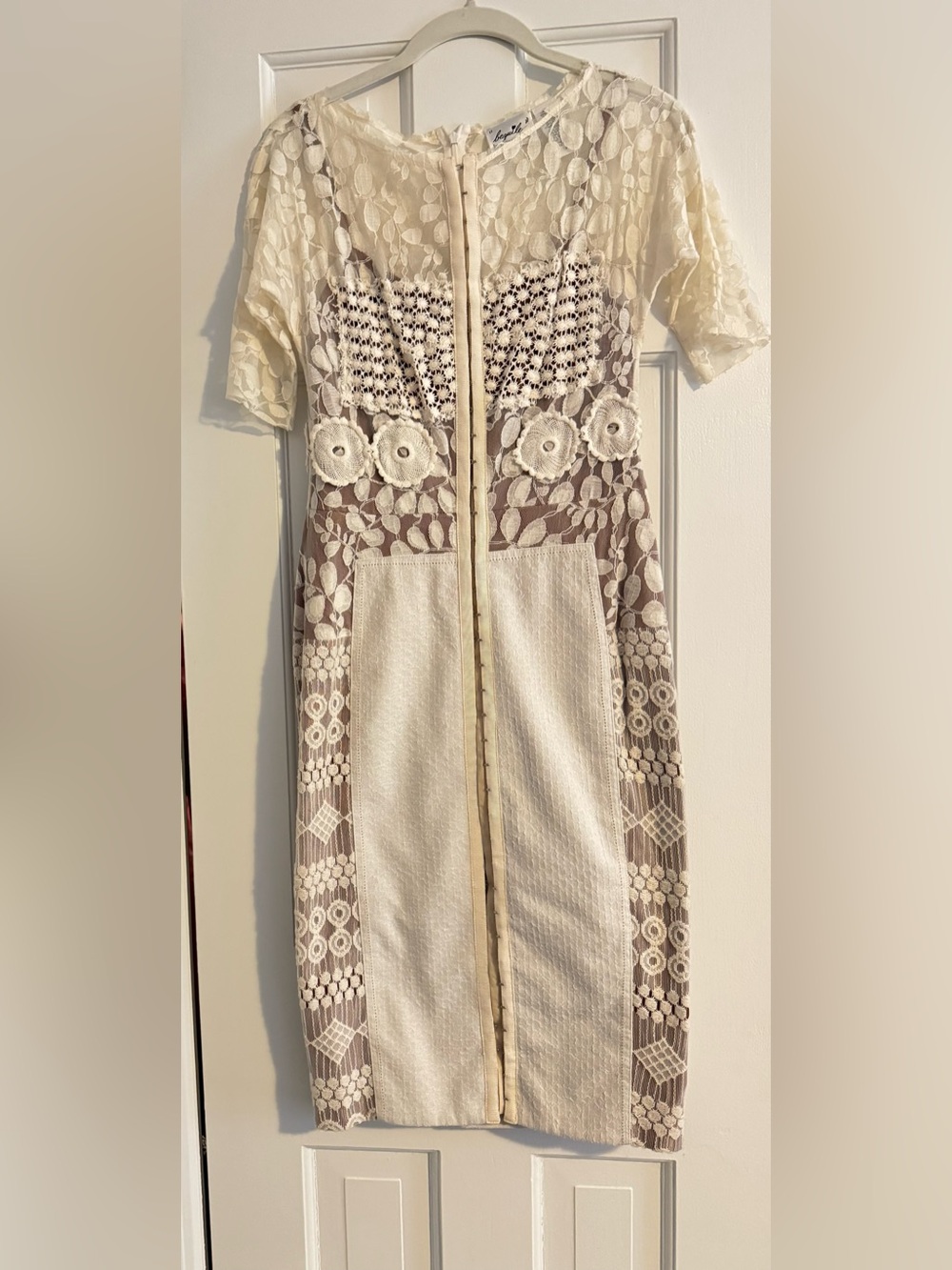 Beguile by Byron Lars Ivory Lace Midi Dress with Floral Panels